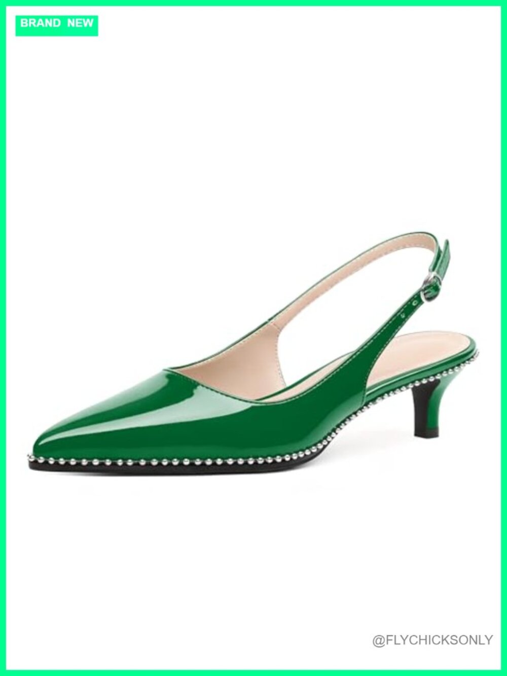 Womens Slingback Kitten Heels Pointed Toe Ankle Strap Beaded Pumps Dress Shoes